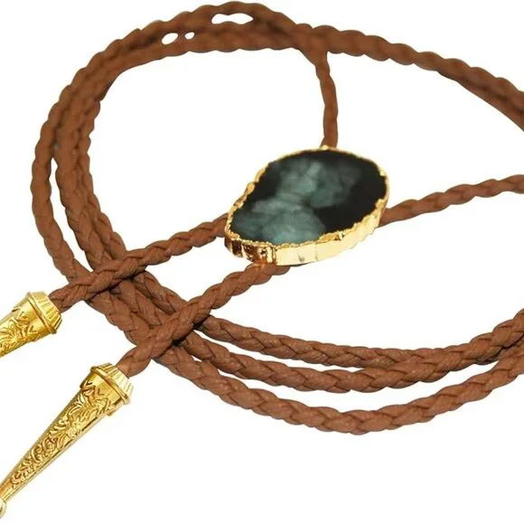 Brown Cord - Emerald - Bolo Tie